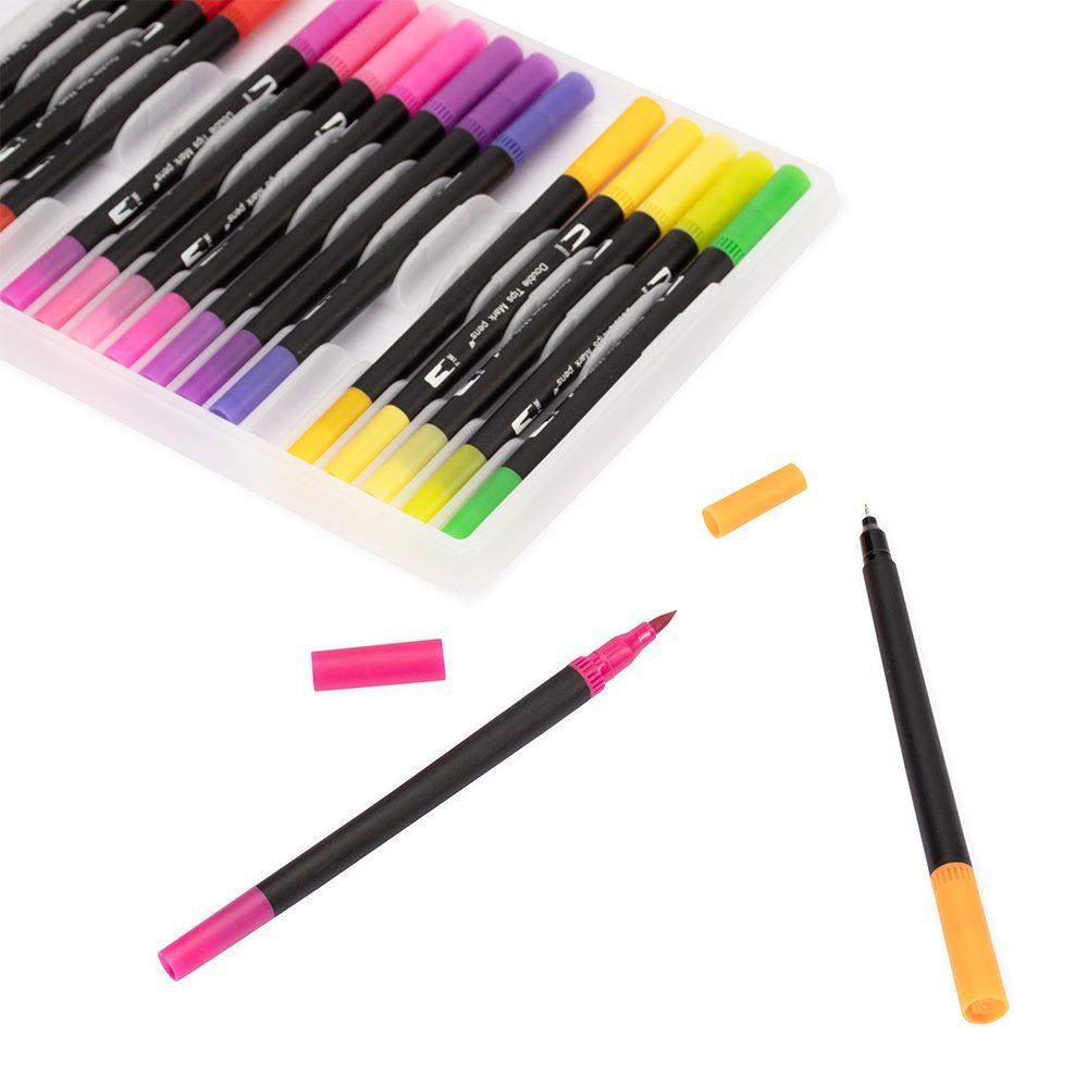 Kit canetinhas ponta dupla 24 cores CA1663 na cor Colorido e colorido, brinde personalizado Sky Brindes