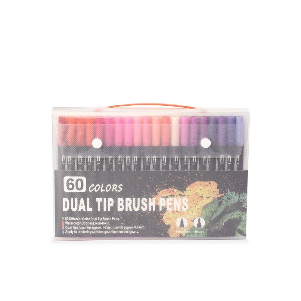 Kit canetinhas ponta dupla 60 cores CA1666 na cor Colorido e colorido, brinde personalizado Sky Brindes