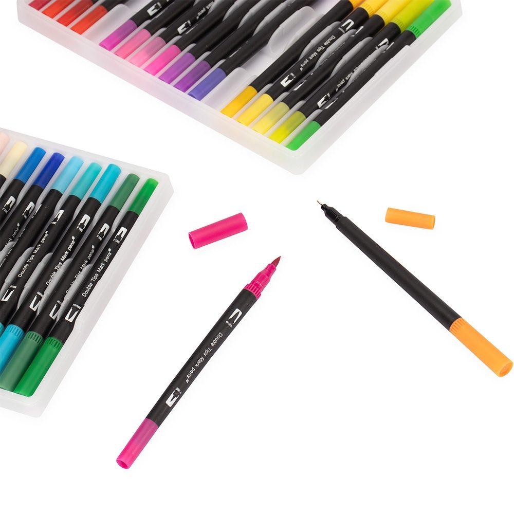 Kit canetinhas ponta dupla 100 cores CA1668 na cor Colorido e colorido, brinde personalizado Sky Brindes