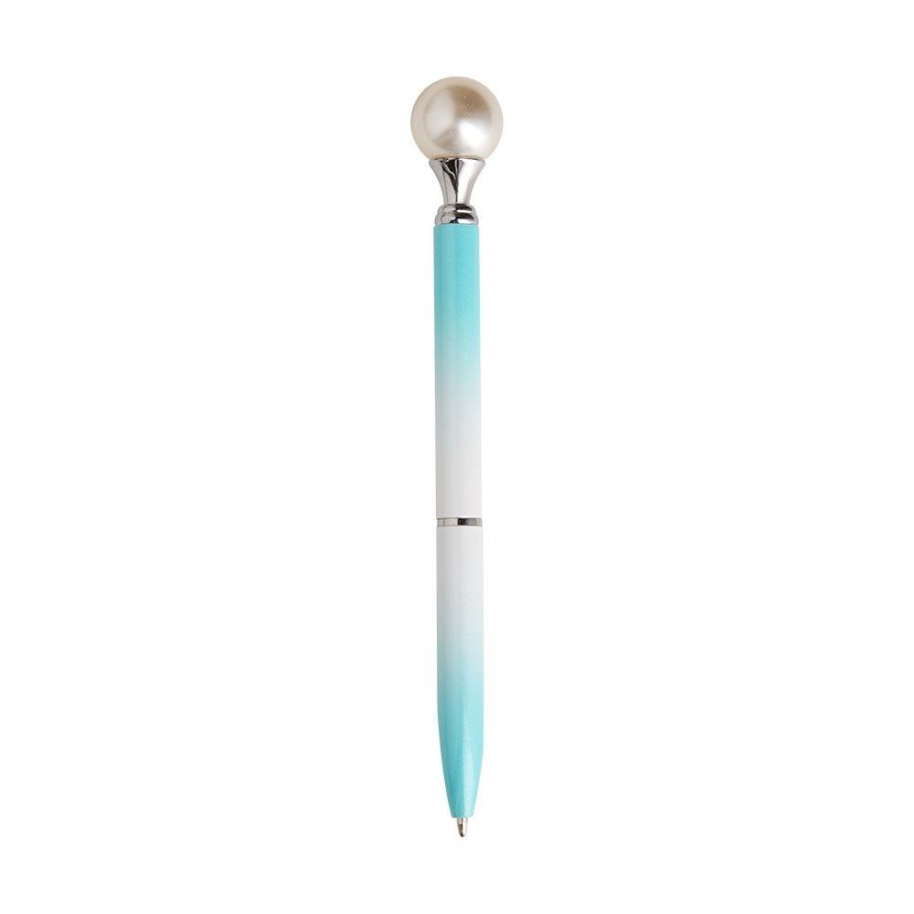 Caneta metal pérola CA1673 na cor Azul e branco, brinde personalizado Sky Brindes