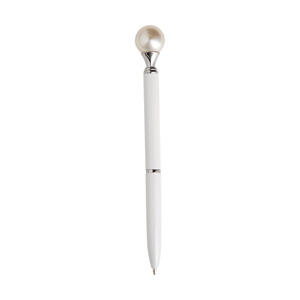 Caneta metal pérola CA1673 na cor Branco e branco, brinde personalizado Sky Brindes