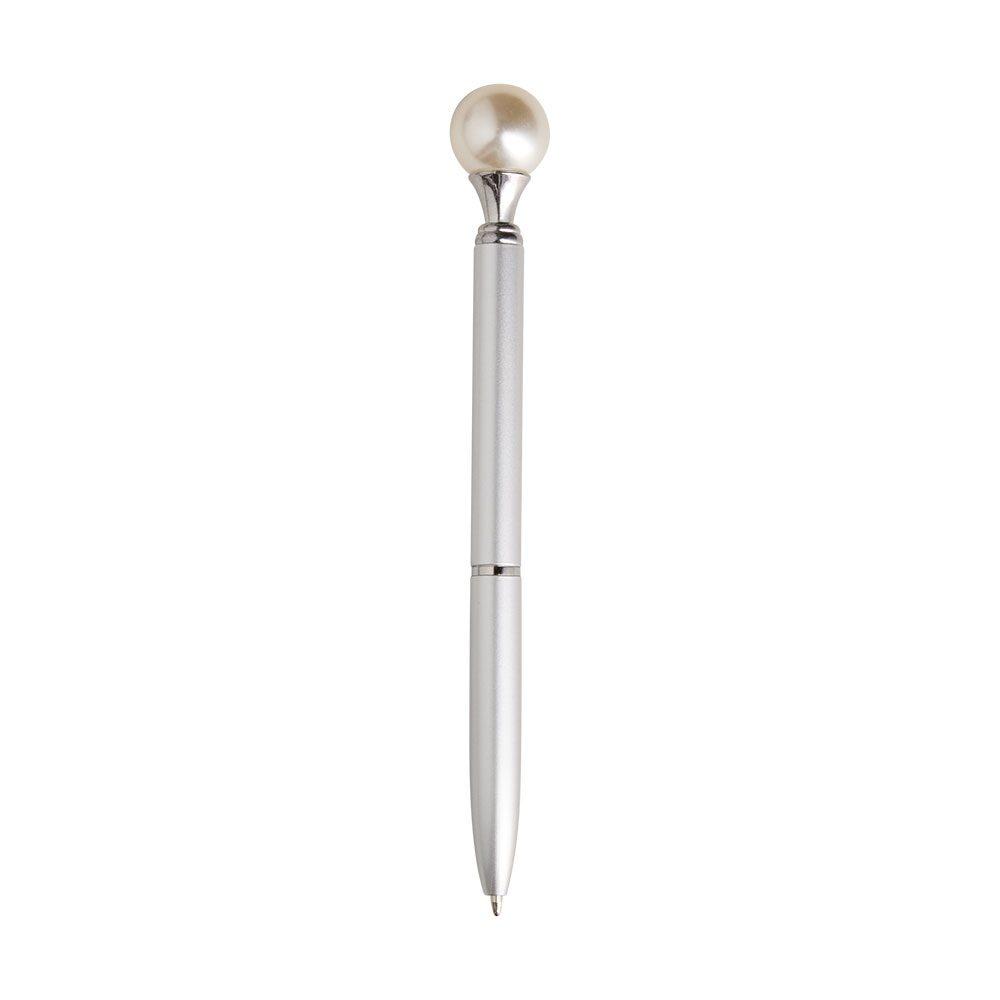 Caneta metal pérola CA1673 na cor Prata e prata, brinde personalizado Sky Brindes
