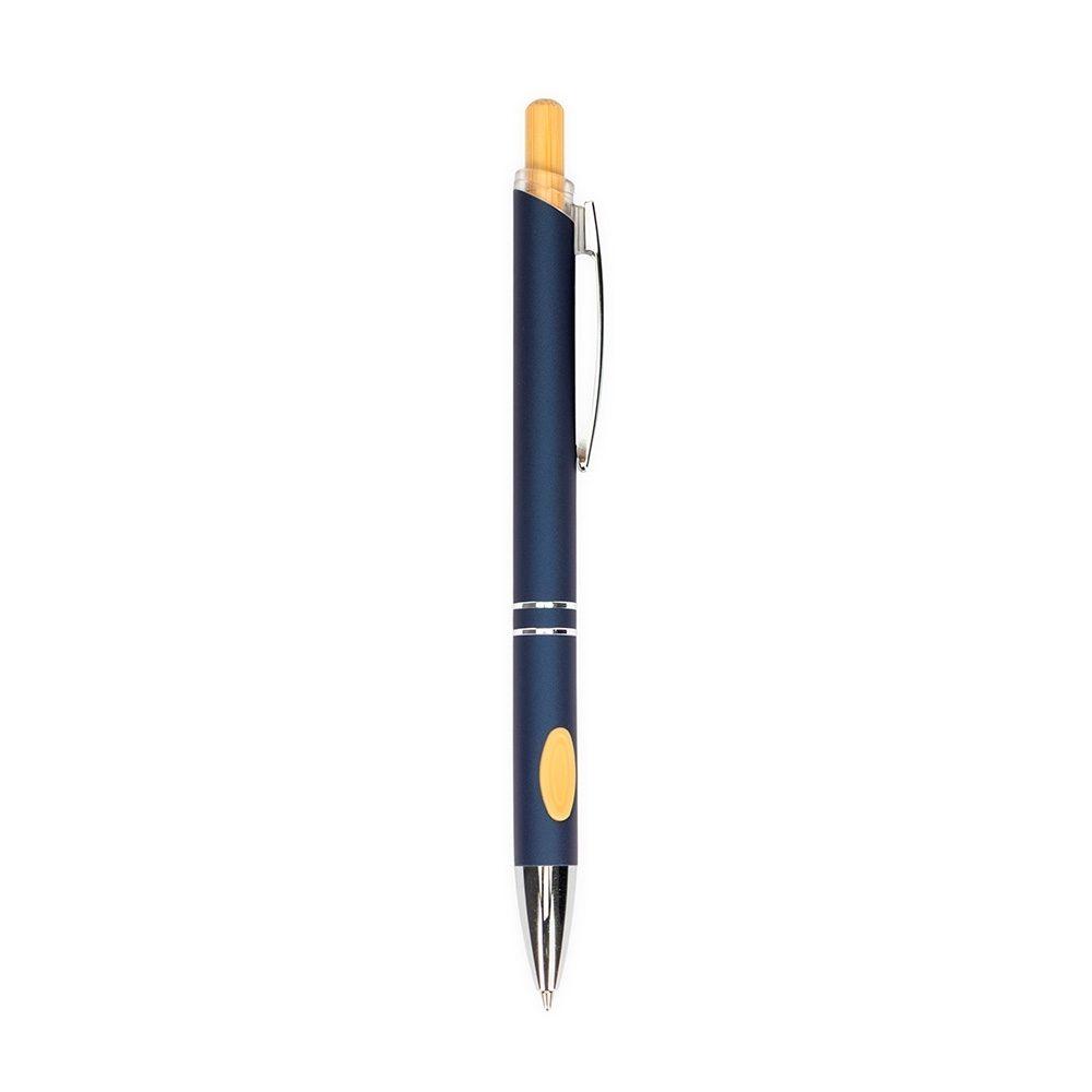 Caneta metal c detalhe em bambu CA1674 na cor Azul escuro, brinde personalizado Sky Brindes