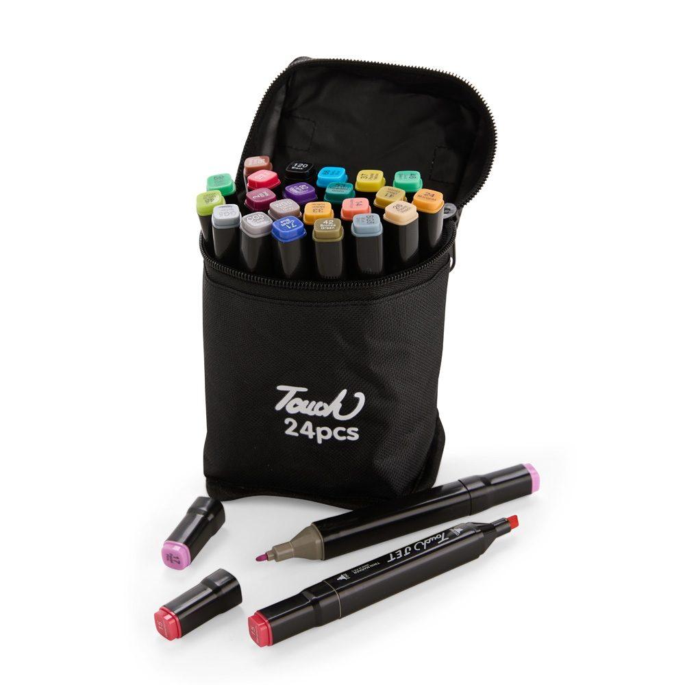 Kit canetas marcadoras pontas duplas 24 cores CA1688 na cor Colorido e colorido, brinde personalizado Sky Brindes