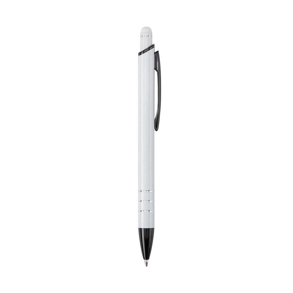 Caneta metal touch CA1702 na cor Branco e preto, brinde personalizado Sky Brindes
