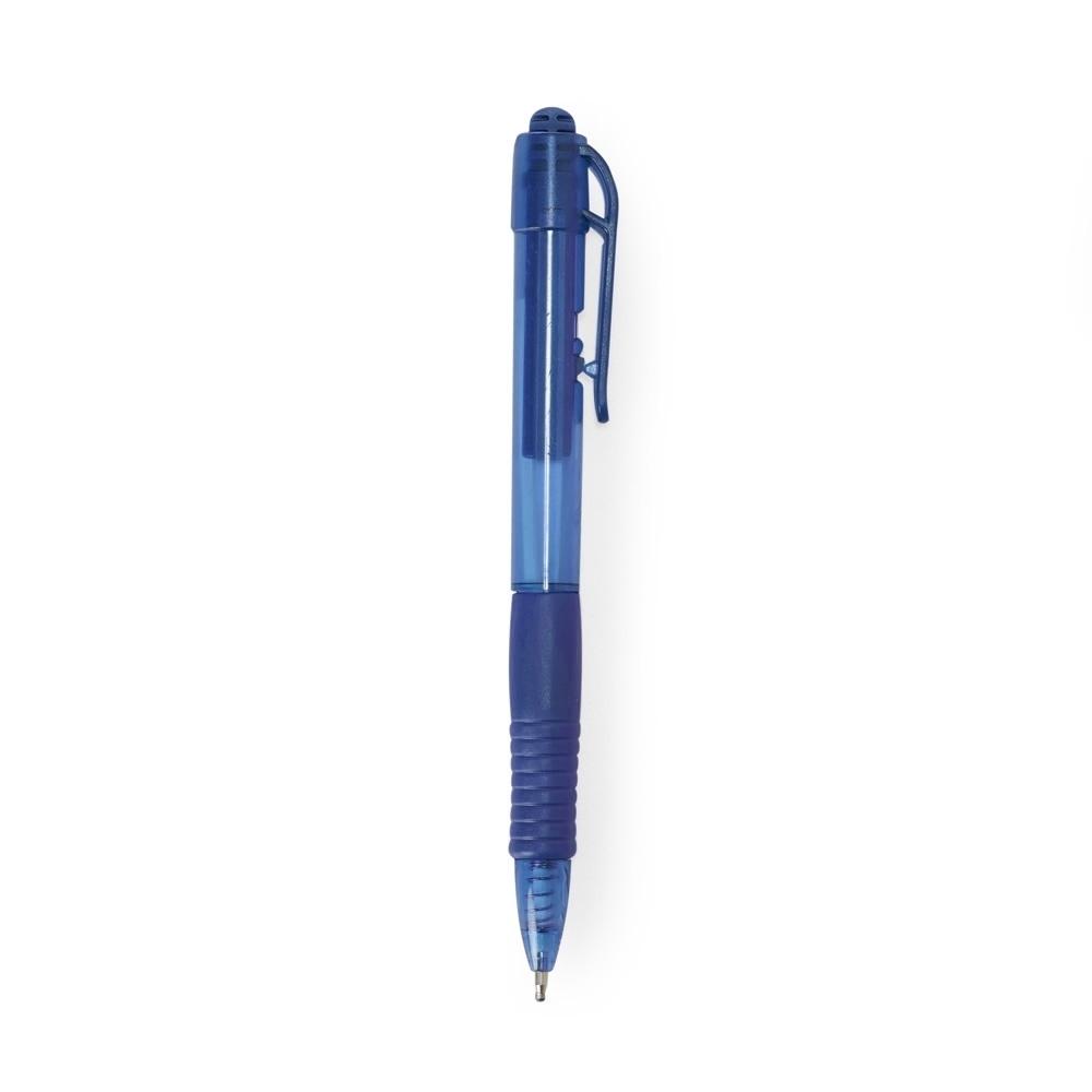 Caneta plástica com carga preta CA1730 na cor Azul, brinde personalizado Sky Brindes