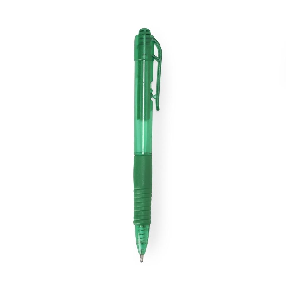 Caneta plástica com carga preta CA1730 na cor Verde, brinde personalizado Sky Brindes