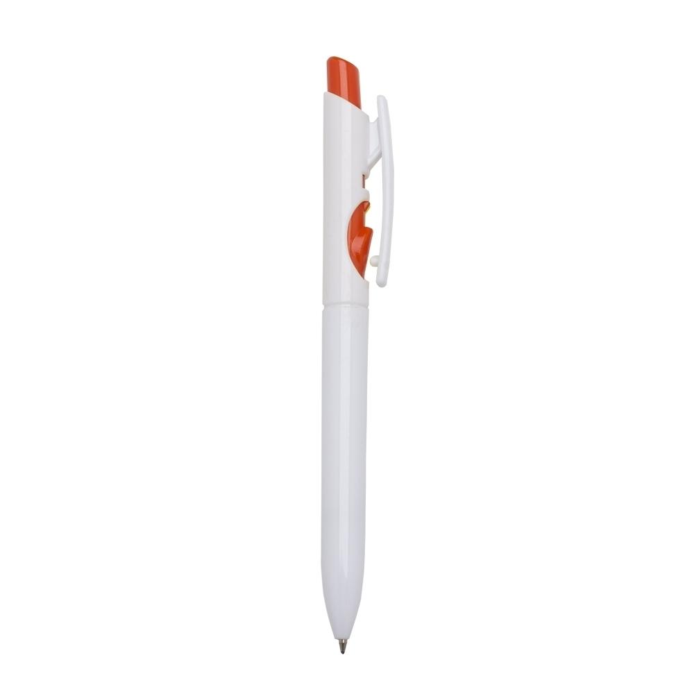 Caneta plástica CA1731 na cor Branco e laranja, brinde personalizado Sky Brindes