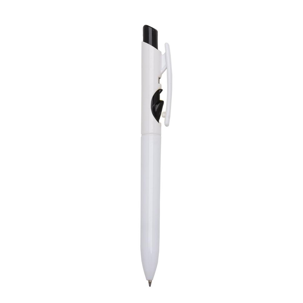 Caneta plástica CA1731 na cor Branco e preto, brinde personalizado Sky Brindes