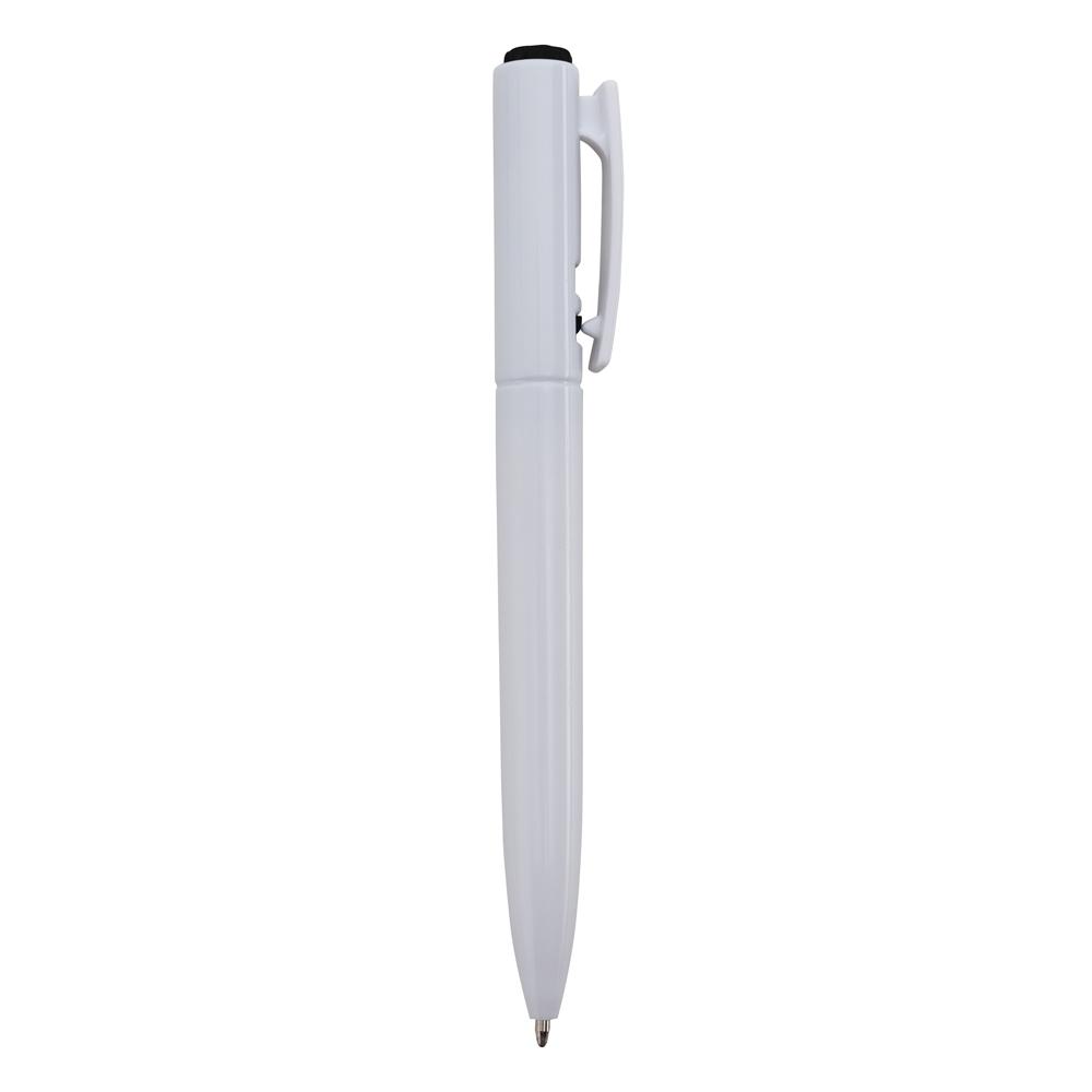 Caneta plástica CA1736 na cor Branco e preto, brinde personalizado Sky Brindes