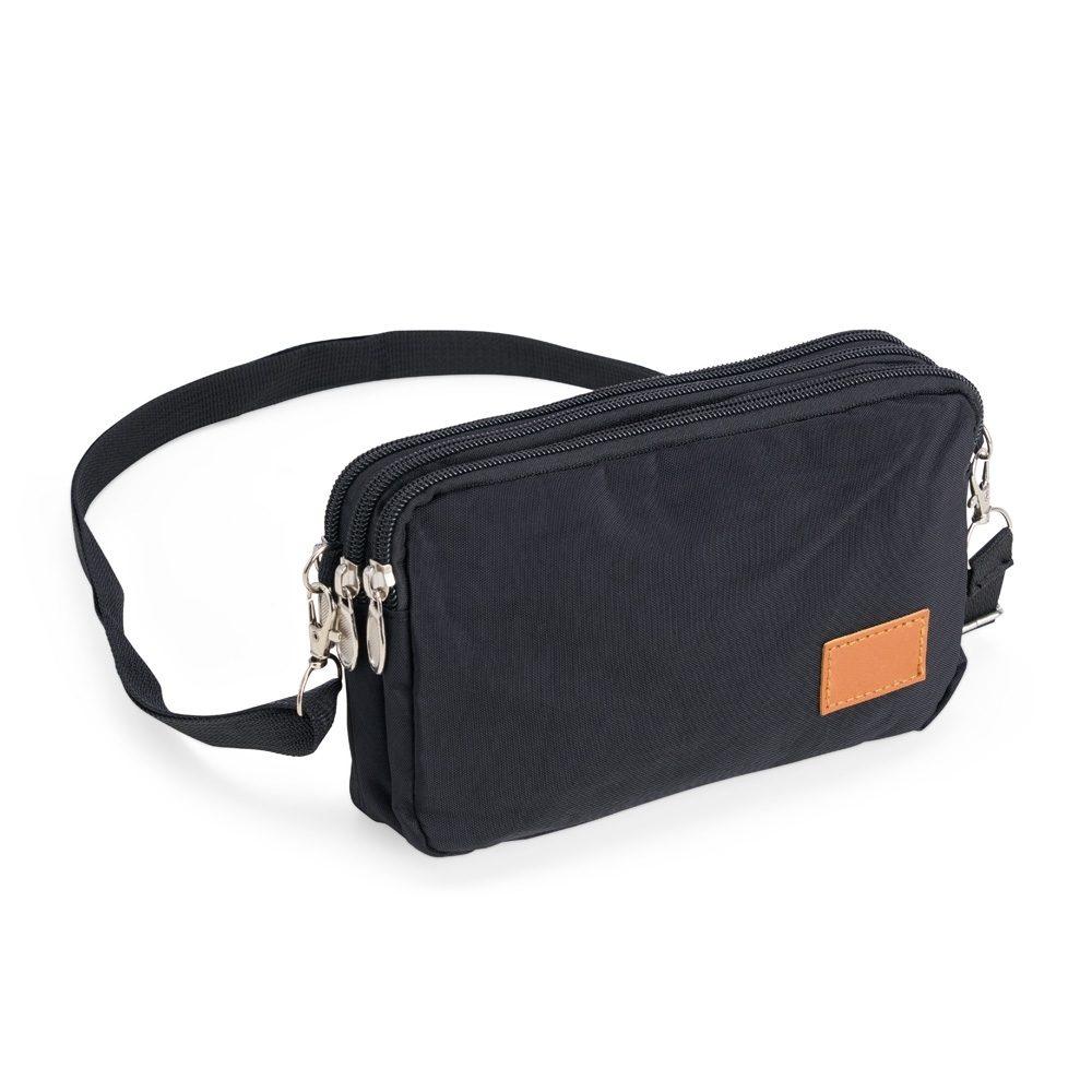Mini Bolsa Transversal DI1654 na cor Preto, brinde personalizado Sky Brindes