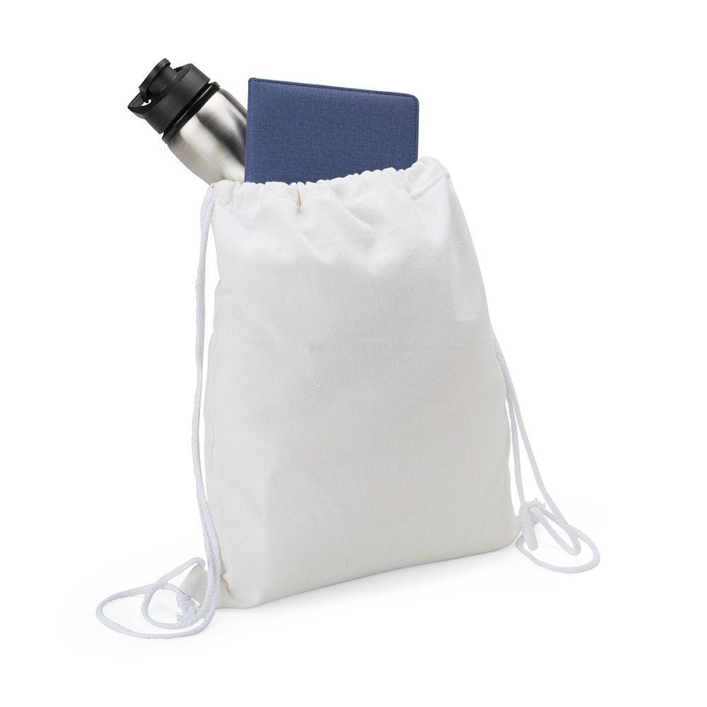 Sacochila em Algodão DI1712 na cor Branco, brinde personalizado Sky Brindes