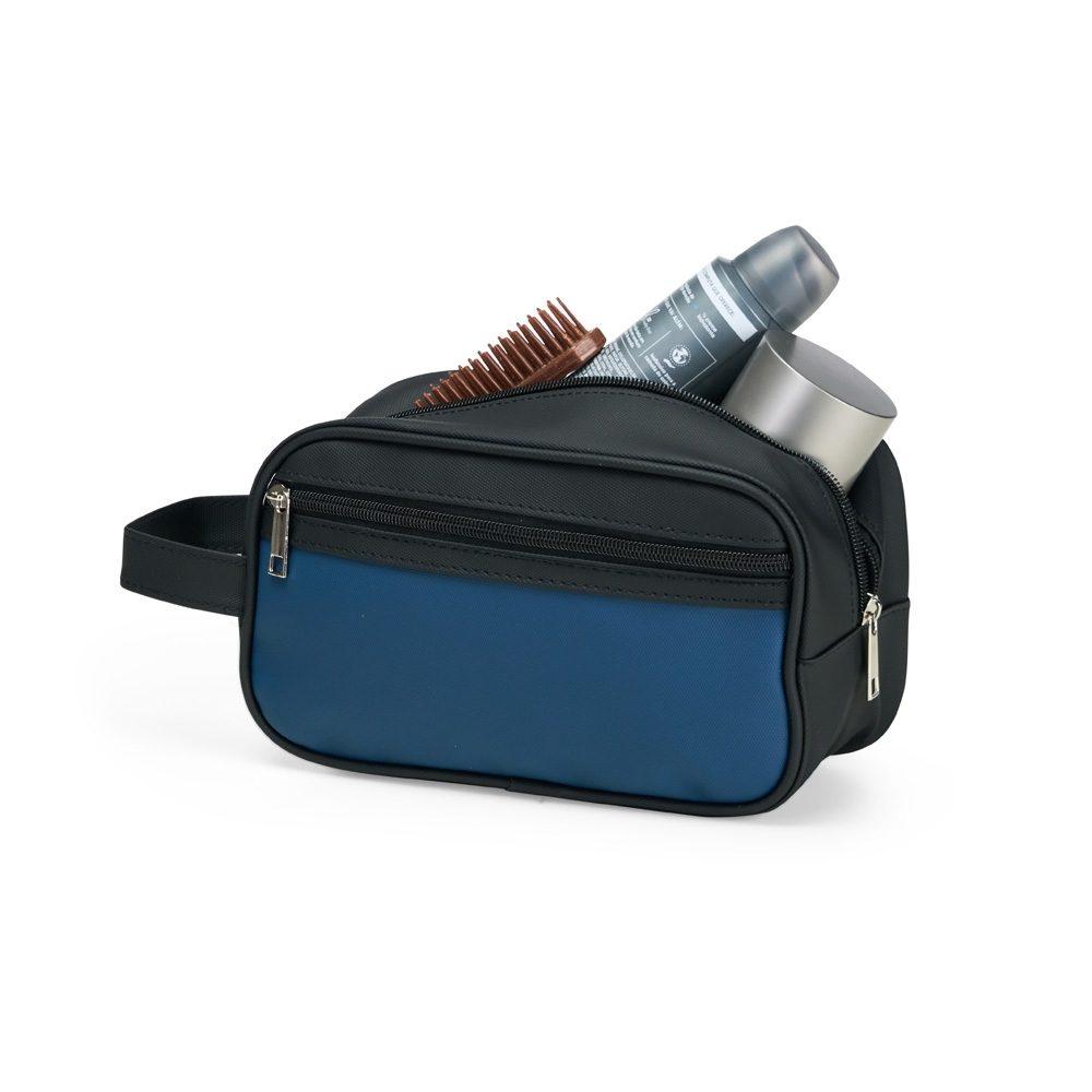 Necessaire Couro Sintético DI1735 na cor Azul, brinde personalizado Sky Brindes