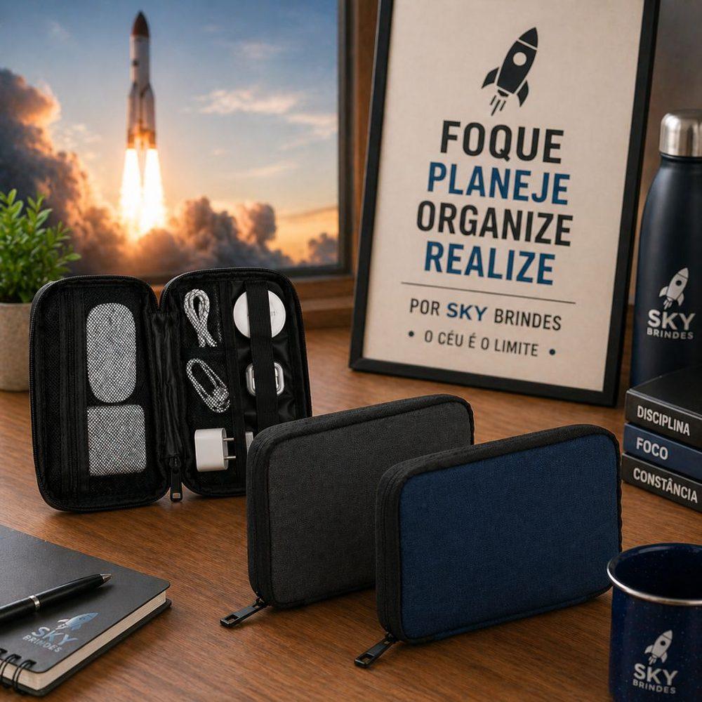 Bolsa Organizadora DI1753 na cor Azul, brinde personalizado Sky Brindes