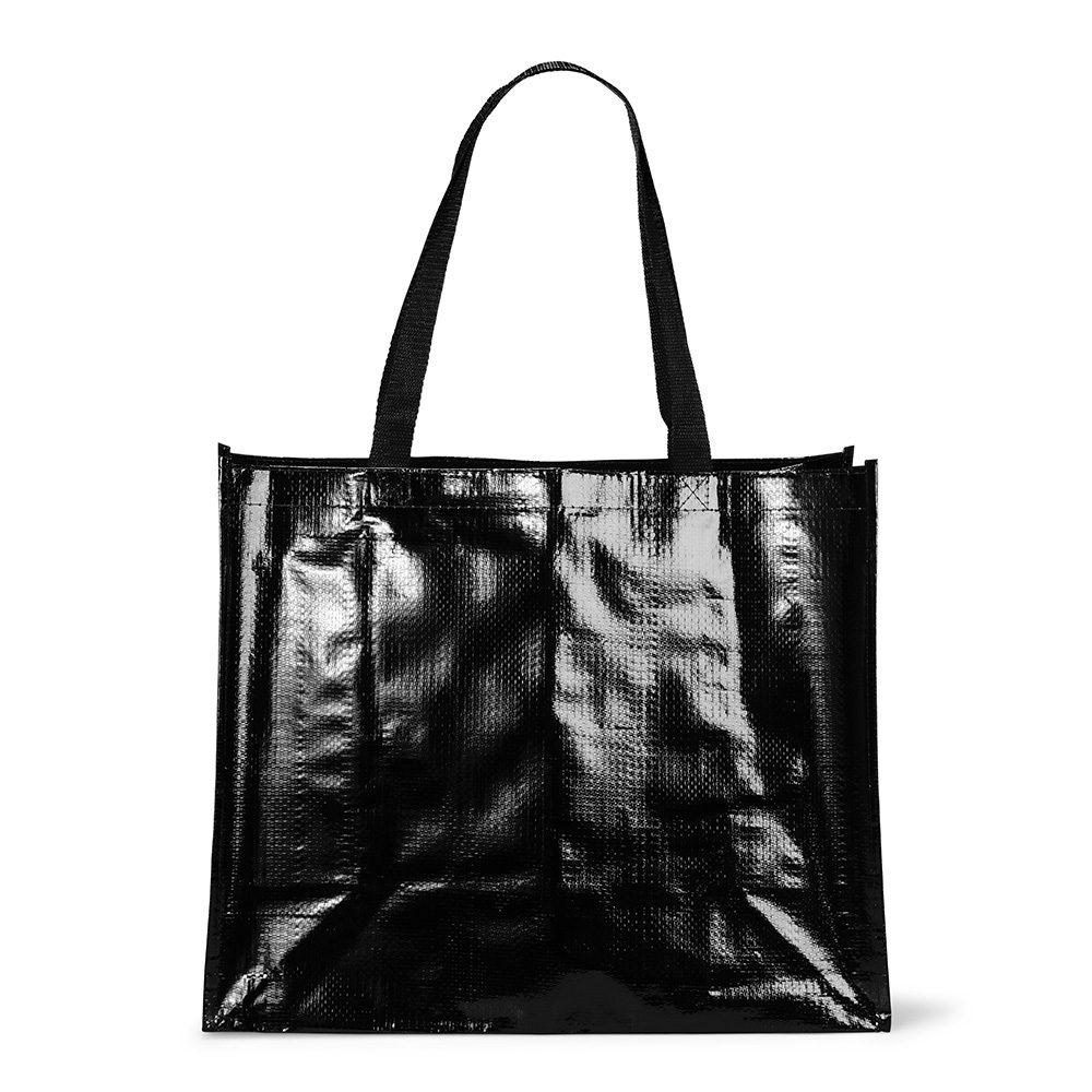 Sacola PP Metalizada DI1760 na cor Preto, brinde personalizado Sky Brindes