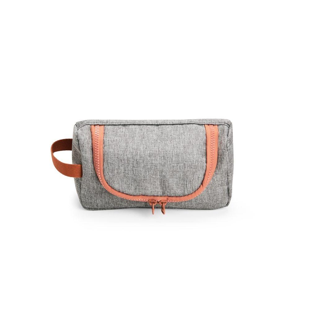 Nécessaire nylon DI1795 na cor Cinza e marrom, brinde personalizado Sky Brindes