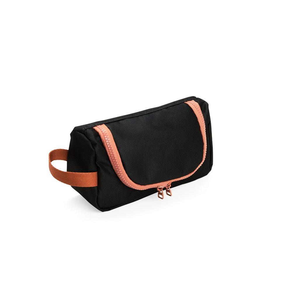 Nécessaire nylon DI1795 na cor Cinza e marrom, brinde personalizado Sky Brindes
