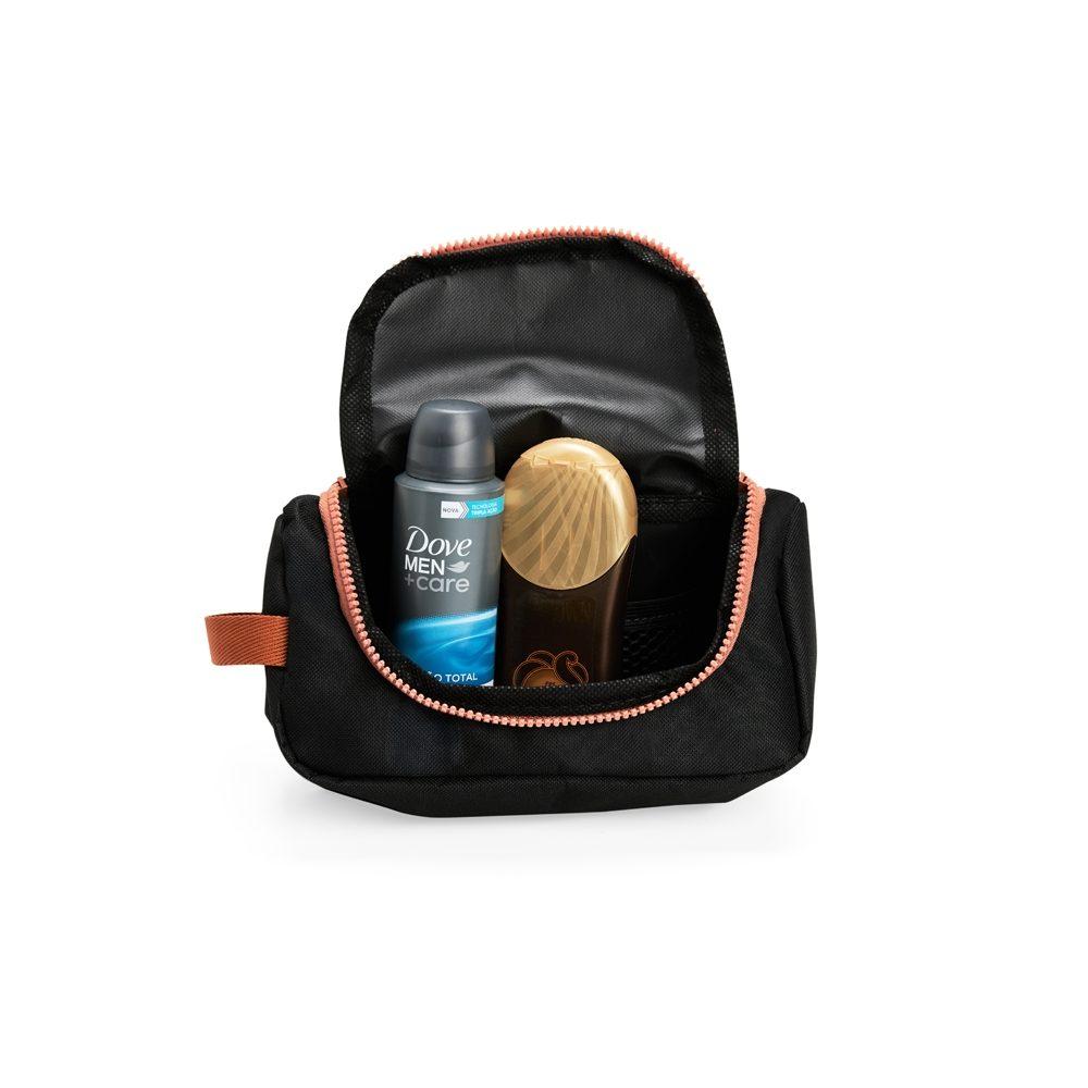 Nécessaire nylon DI1795 na cor Cinza e marrom, brinde personalizado Sky Brindes