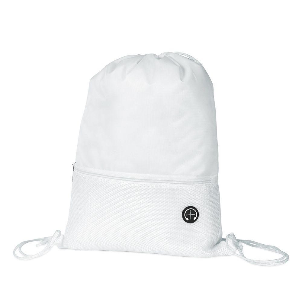 Mochila saco poliéster DI1808 na cor Branco, brinde personalizado Sky Brindes