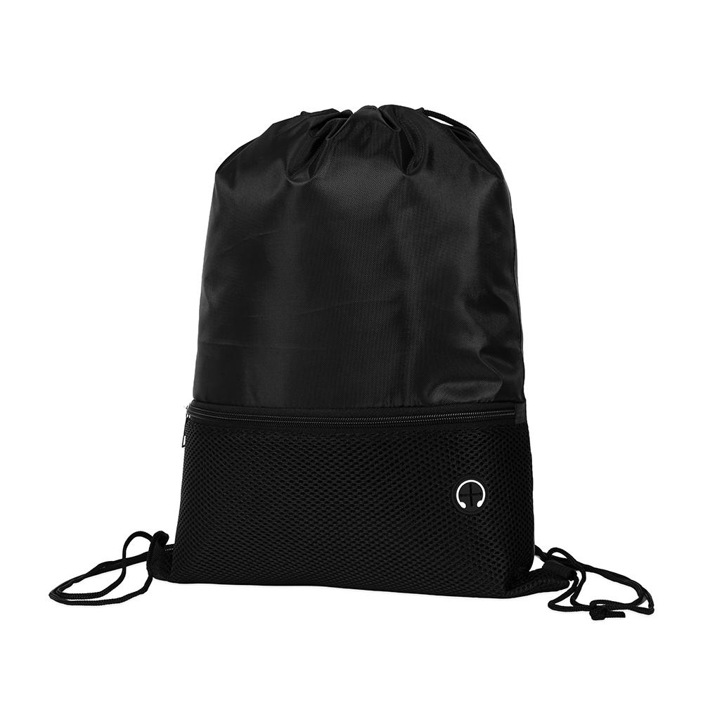Mochila saco poliéster DI1808 na cor Preto, brinde personalizado Sky Brindes