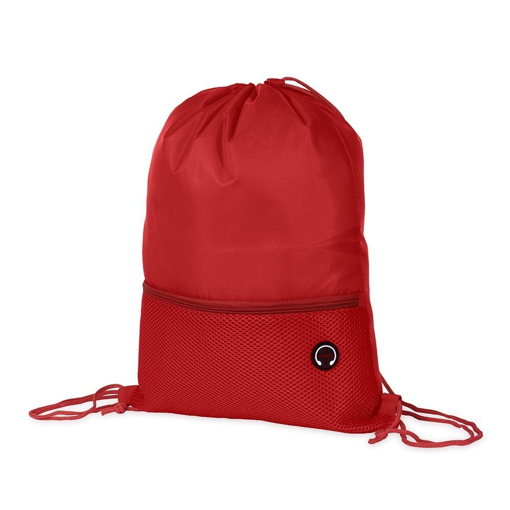 Mochila saco poliéster DI1808 na cor Vermelho e inox, brinde personalizado Sky Brindes