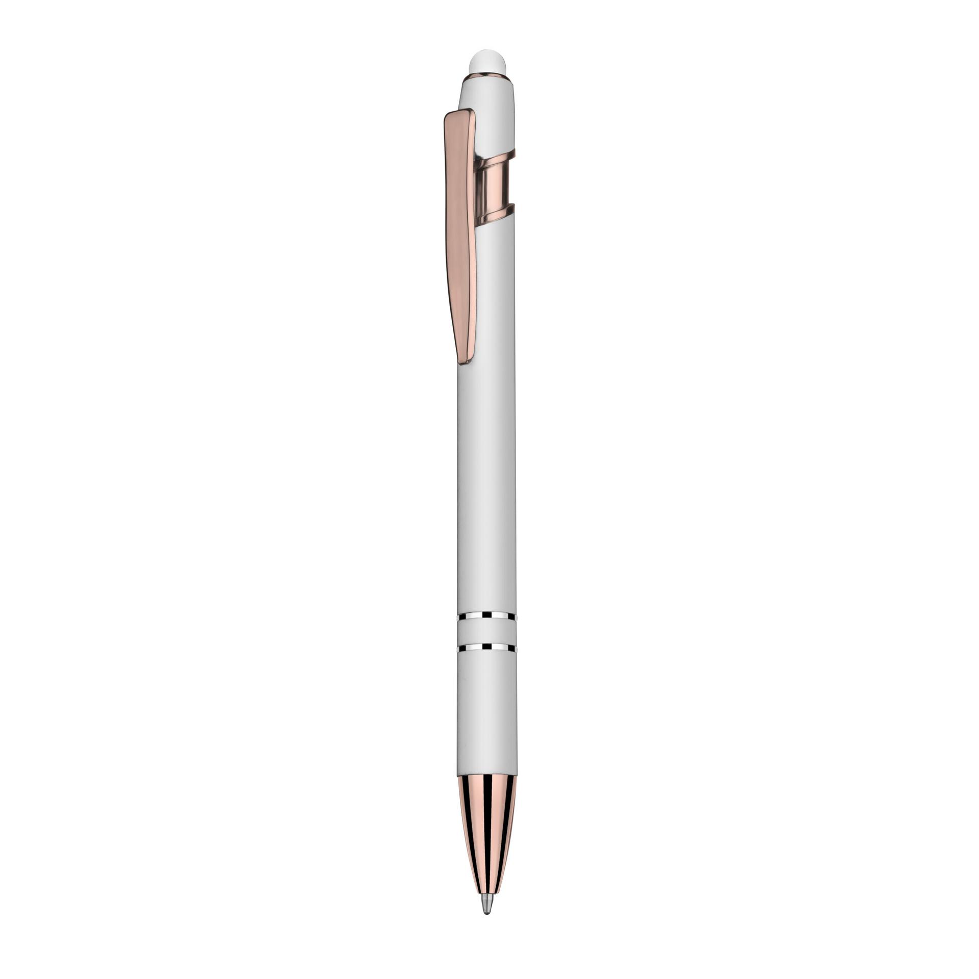 Caneta metálica DI1891 na cor Branco, brinde personalizado Sky Brindes