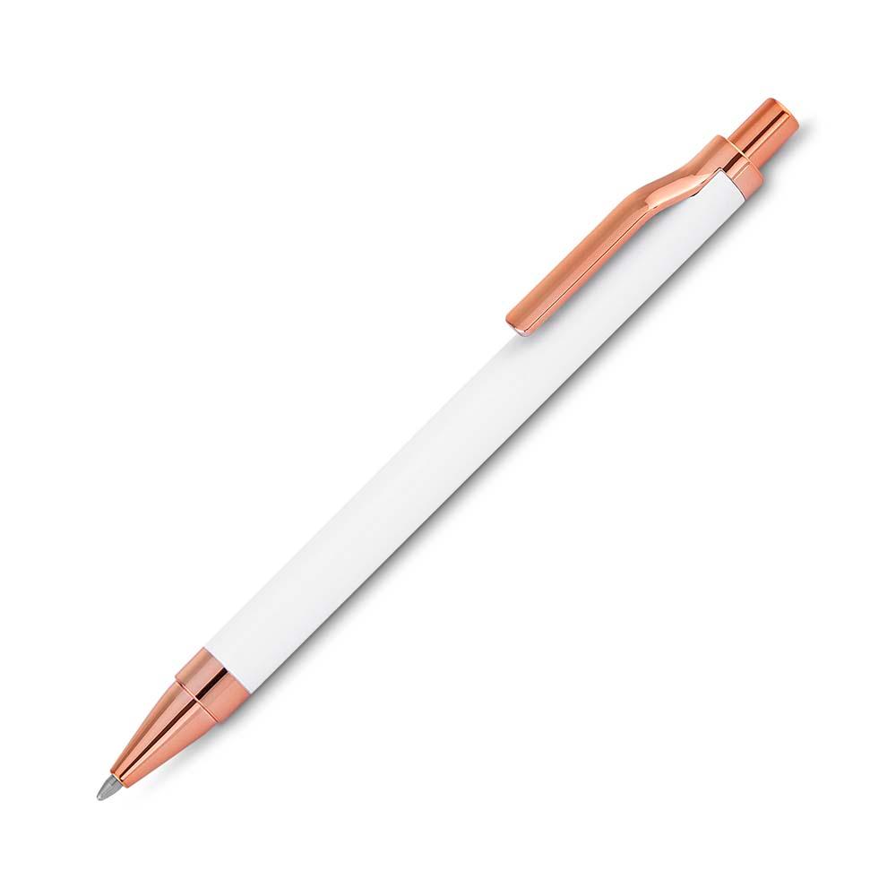Caneta metálica DI1893 na cor Branco, brinde personalizado Sky Brindes