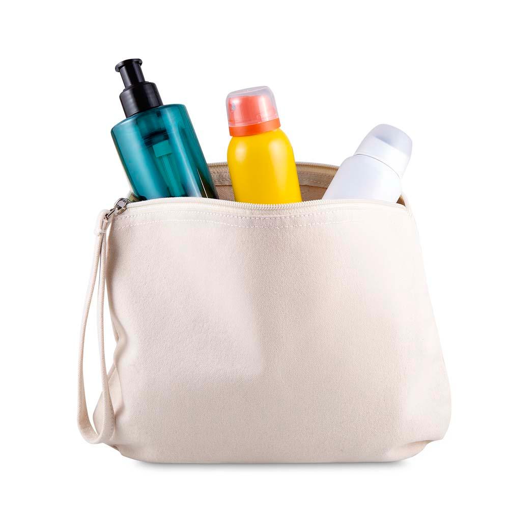 Nécessaire em algodão reciclado 340gm2 DI1913 na cor Bege, brinde personalizado Sky Brindes