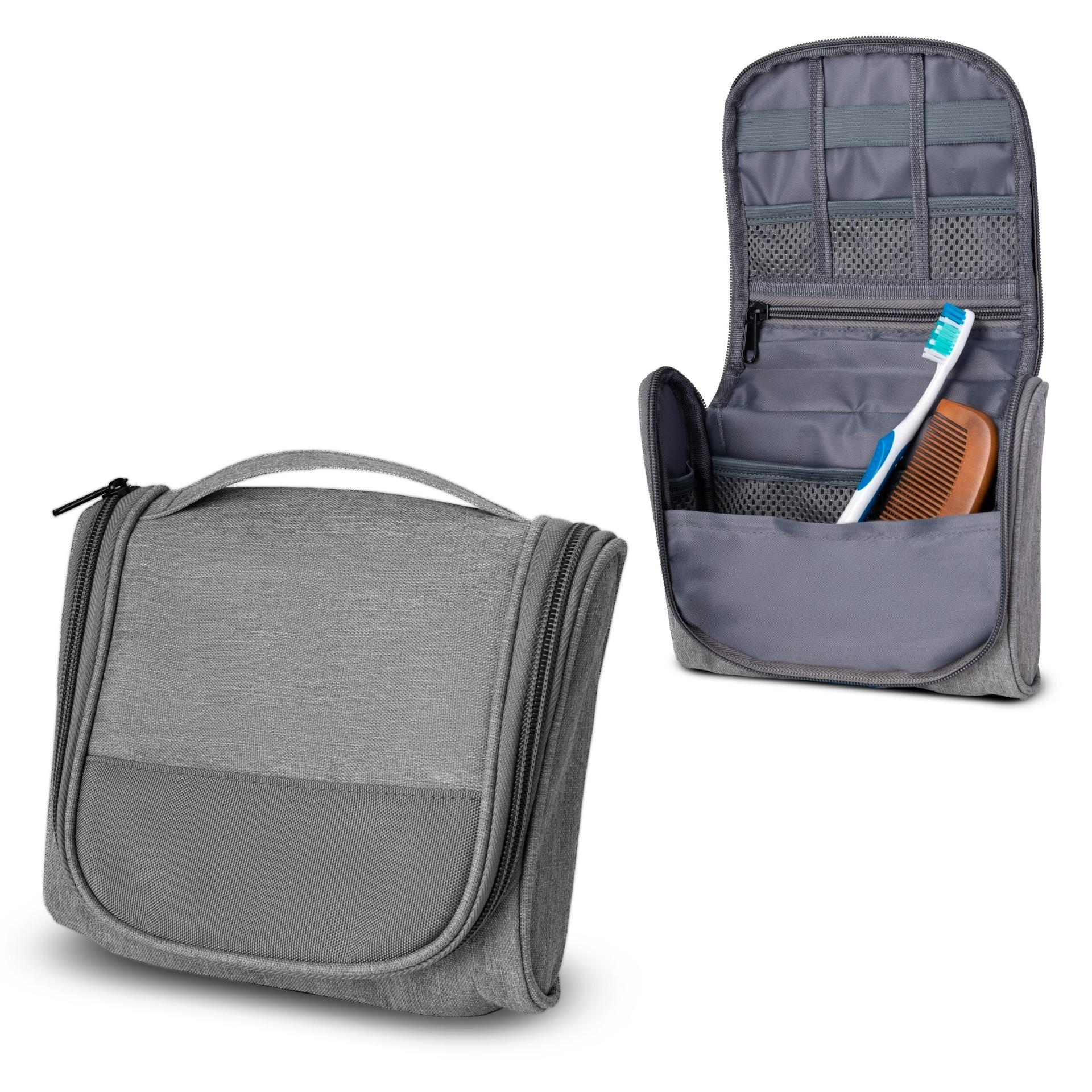 Necessaire em poliéster 300d (18x16x6cm) DI1915 na cor Cinza, brinde personalizado Sky Brindes
