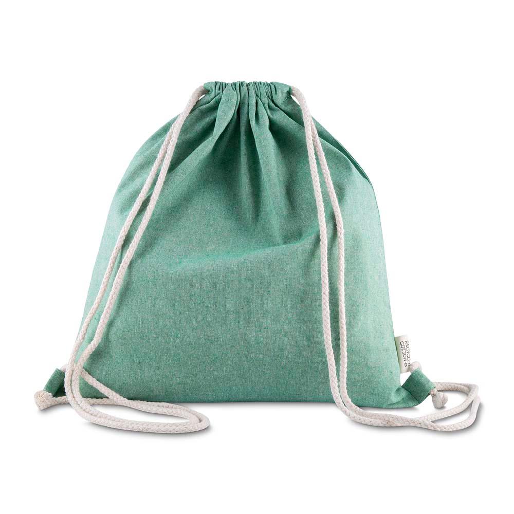 Sacolamochila em algodão mescla reciclado 140gm² DI1933 na cor Verde, brinde personalizado Sky Brindes