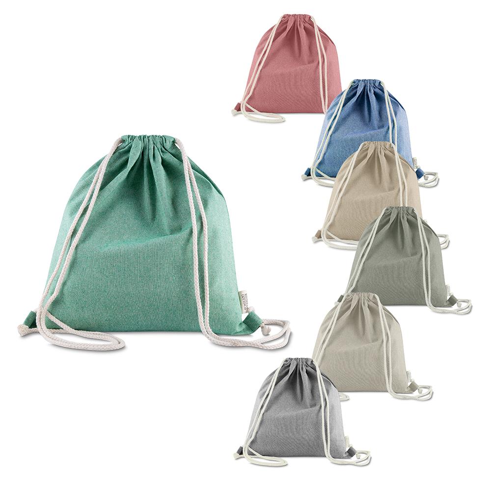 Sacolamochila em algodão mescla reciclado 140gm² DI1933 na cor Verde, brinde personalizado Sky Brindes