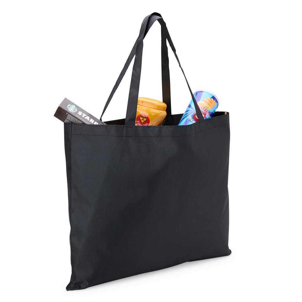 Sacola de poliester DI1951 na cor Preto, brinde personalizado Sky Brindes
