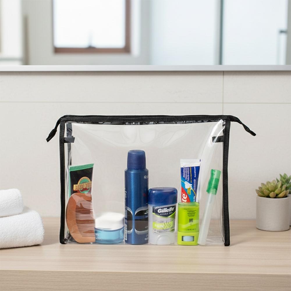 Nécessaire pvc DI1976 na cor Transparente e preto, brinde personalizado Sky Brindes