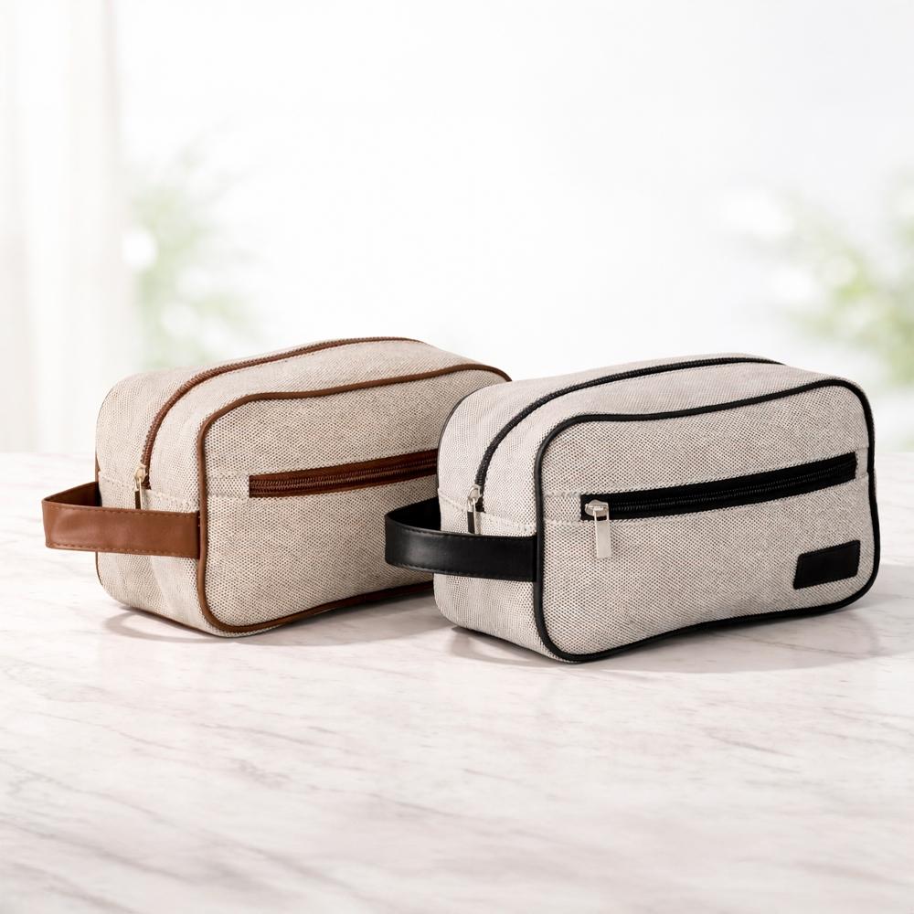 Nécessaire lona DI1981 na cor Branco e preto, brinde personalizado Sky Brindes