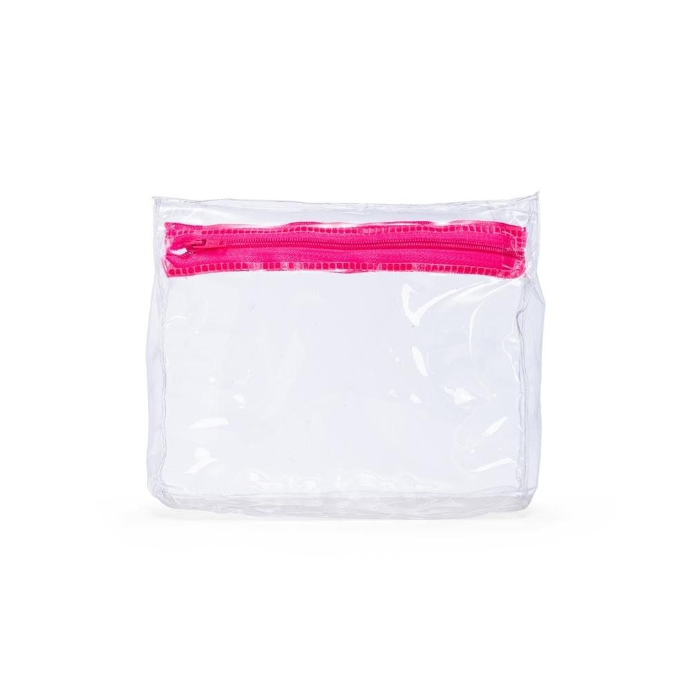 Nécessaire pvc DI1984 na cor Rosa e branco, brinde personalizado Sky Brindes