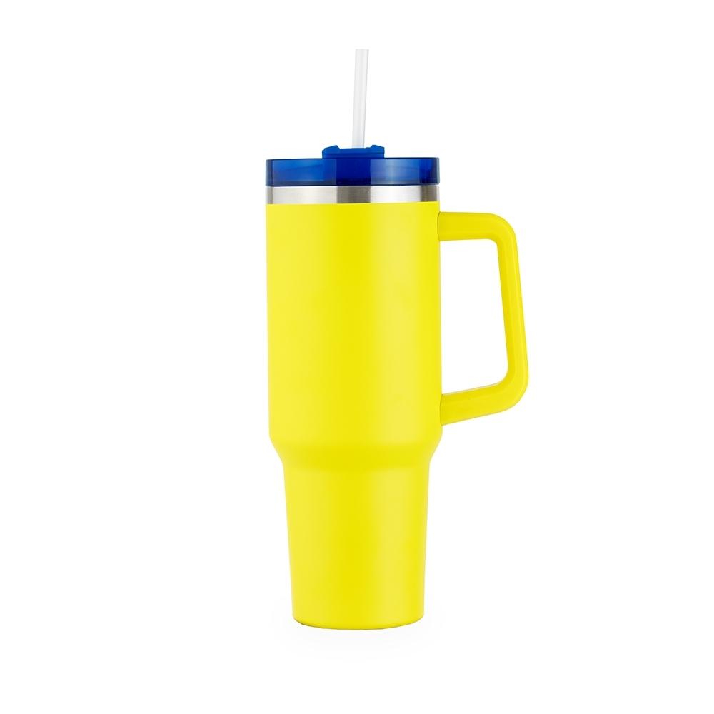 Caneca Térmica 1,2 Litros DR1638 na cor Amarelo e azul, brinde personalizado Sky Brindes