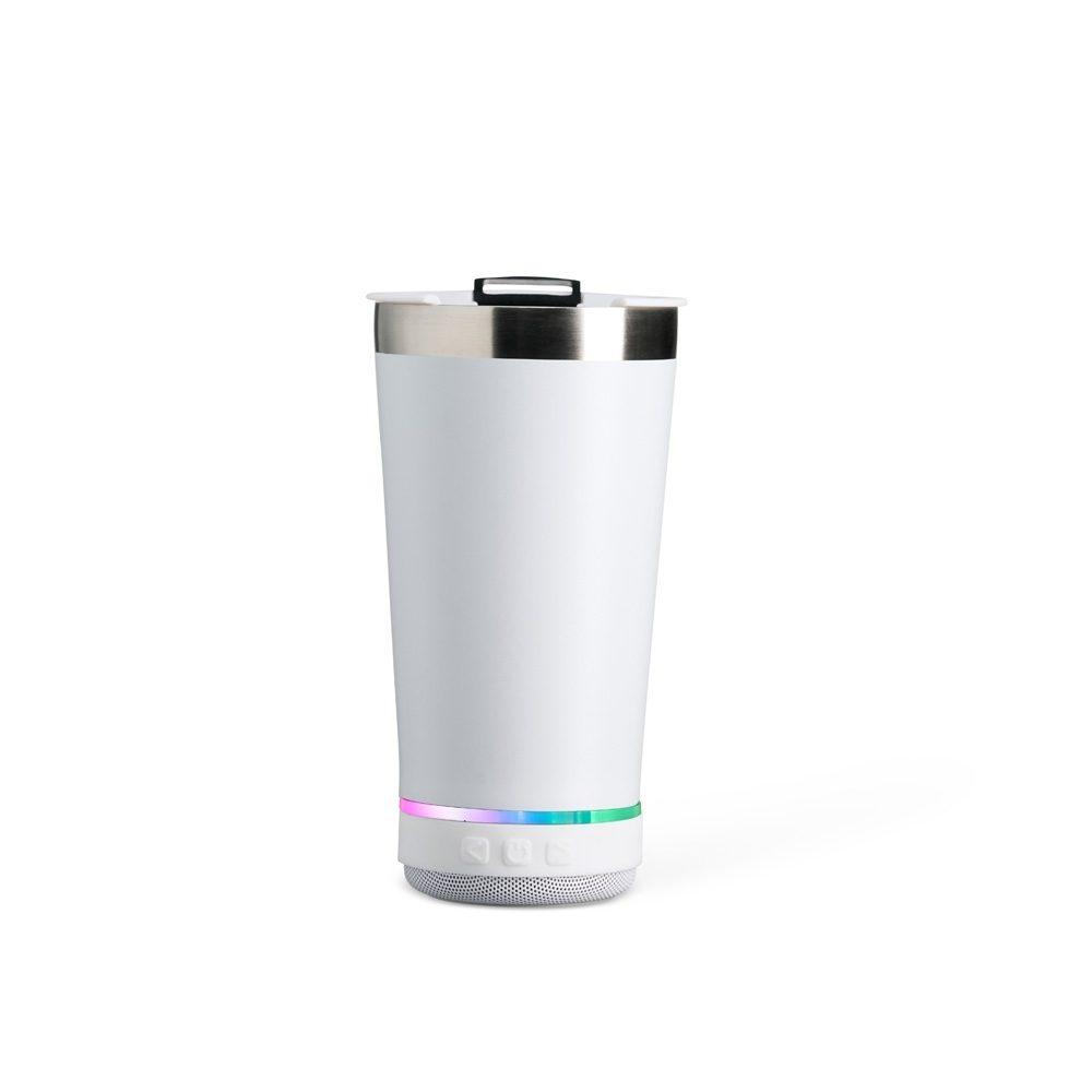 Copo Térmico 400ml com Caixa de Som DR1663 na cor Branco, brinde personalizado Sky Brindes