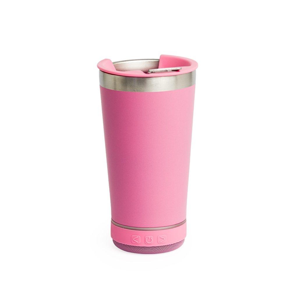 Copo Térmico 400ml com Caixa de Som DR1663 na cor Rosa, brinde personalizado Sky Brindes