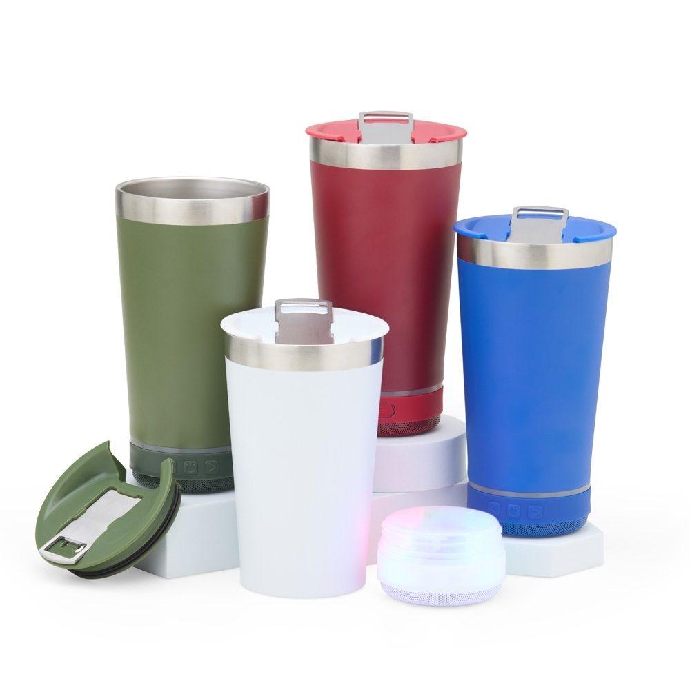 Copo Térmico 400ml com Caixa de Som DR1663 na cor Azul, brinde personalizado Sky Brindes