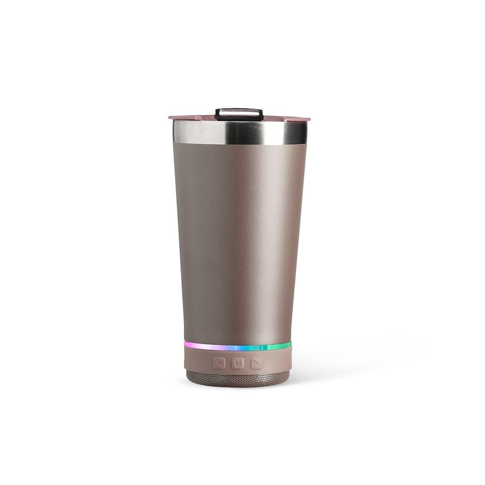 Copo Térmico 400ml com Caixa de Som DR1664 na cor Marrom, brinde personalizado Sky Brindes