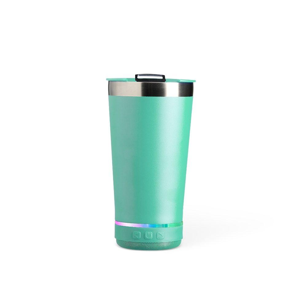 Copo Térmico 400ml com Caixa de Som DR1664 na cor Turquesa, brinde personalizado Sky Brindes