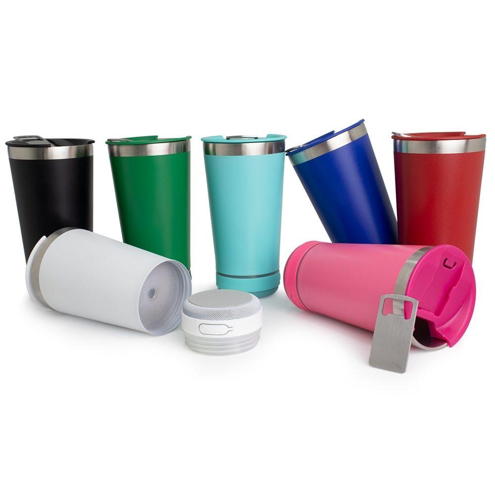 Copo Térmico 400ml com Caixa de Som DR1664 na cor Turquesa, brinde personalizado Sky Brindes