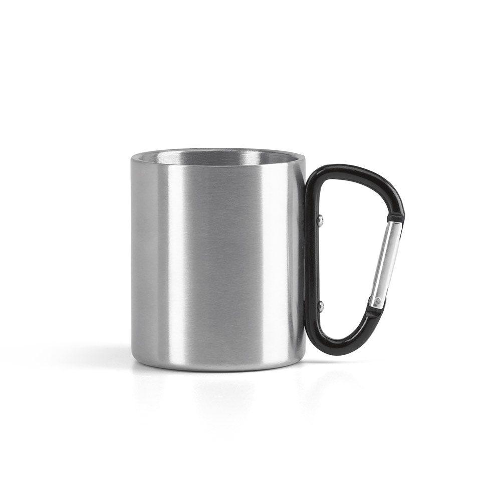 Caneca Aço Inox 230mL DR1666 na cor Preto, brinde personalizado Sky Brindes