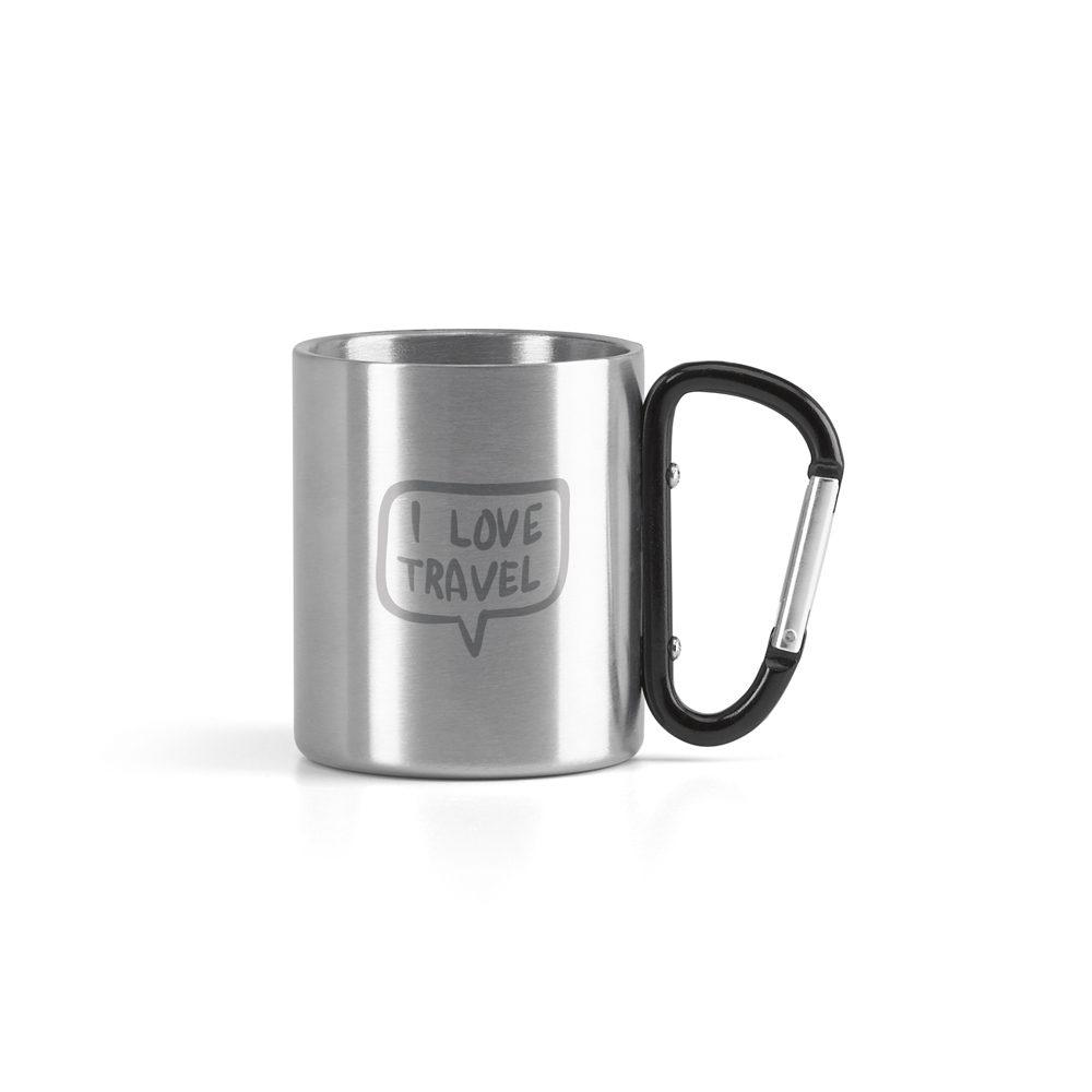 Caneca Aço Inox 230mL DR1666 na cor Preto, brinde personalizado Sky Brindes