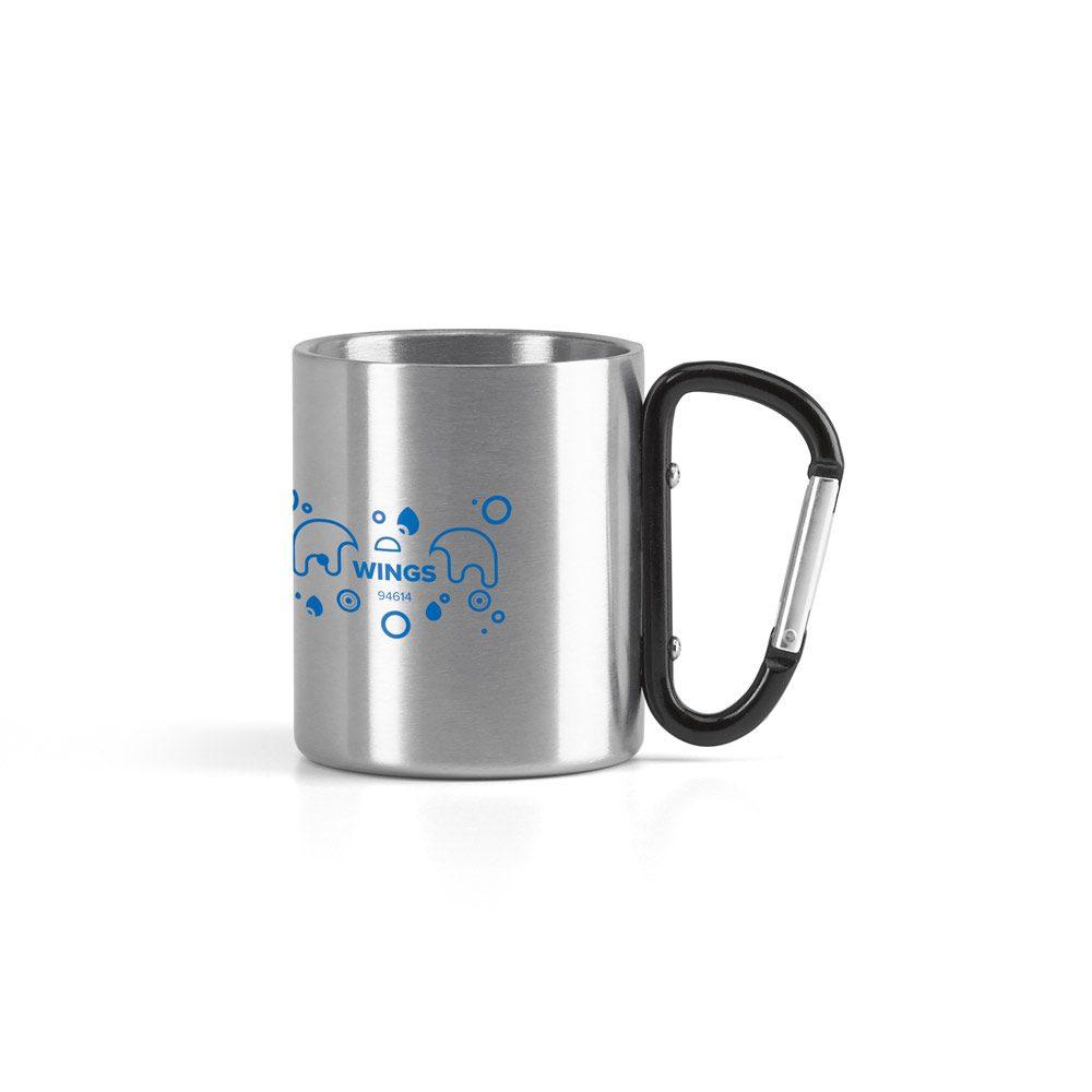 Caneca Aço Inox 230mL DR1666 na cor Preto, brinde personalizado Sky Brindes