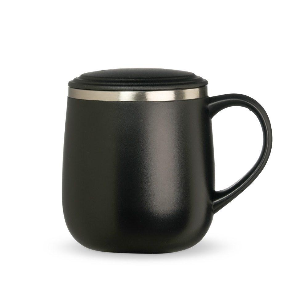 Caneca Inox 370ml DR1712 na cor Preto, brinde personalizado Sky Brindes