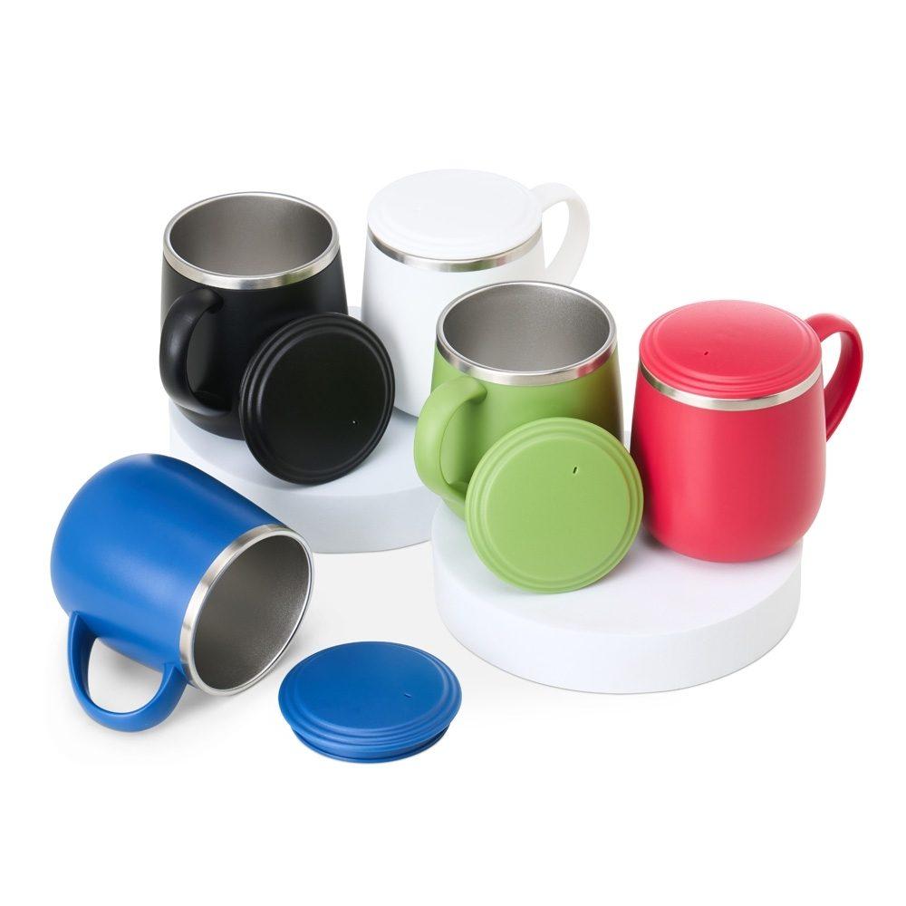 Caneca Inox 370ml DR1712 na cor Preto, brinde personalizado Sky Brindes