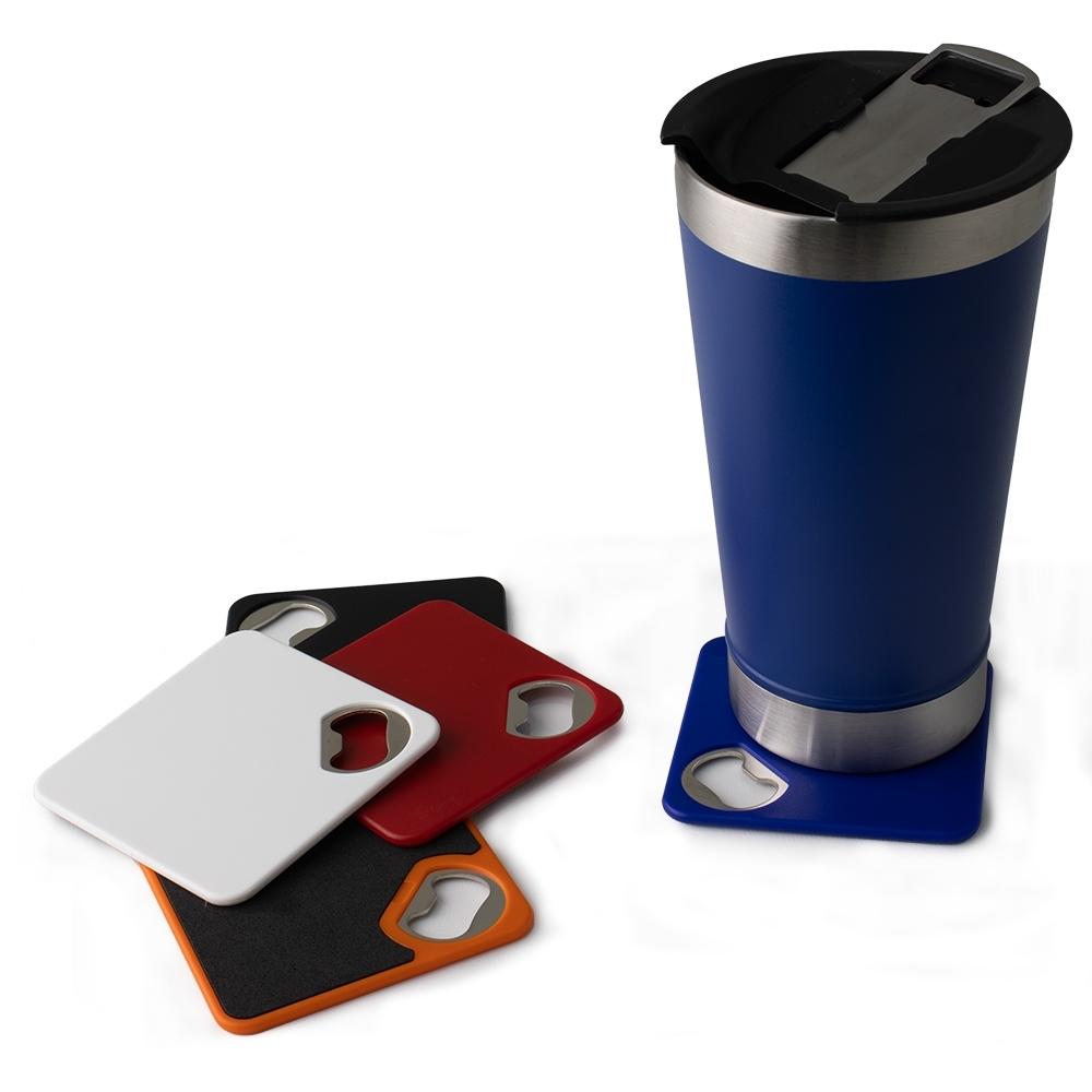 Porta Copo com Abridor DR1802 na cor Laranja, brinde personalizado Sky Brindes