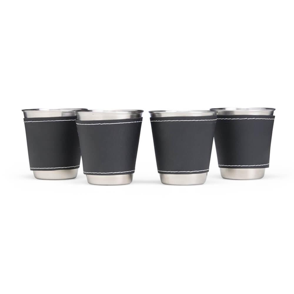 Kit Copo Inox 50ml 4 Peças DR1805 na cor Preto, brinde personalizado Sky Brindes