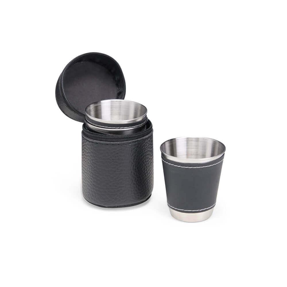 Kit Copo Inox 50ml 4 Peças DR1805 na cor Preto, brinde personalizado Sky Brindes